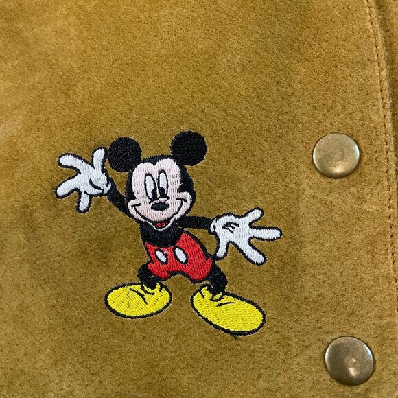 Disney Mickey Unlimited Suede Leather Vest S/M Brown Embroidered Mickey Vintage - Picture 7 of 7